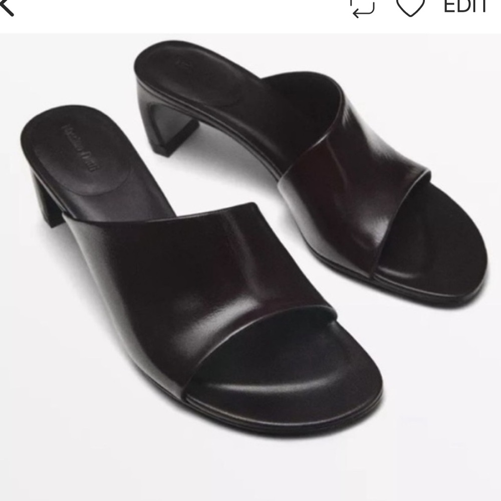 💄Massimo Dutti Leather Open-Toe Mule Heels in Dark Brown US 9 EUR 40